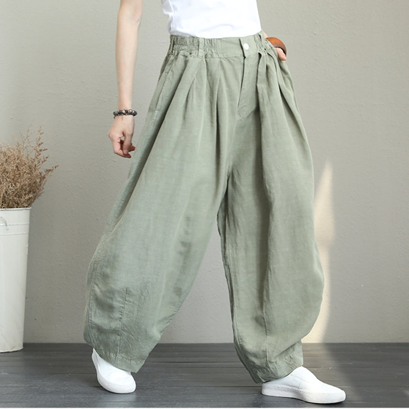 Casual Wide Leg Linen Pants Women Loose Trousers