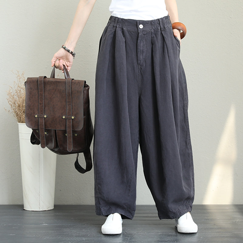 Casual Wide Leg Linen Pants Women Loose Trousers