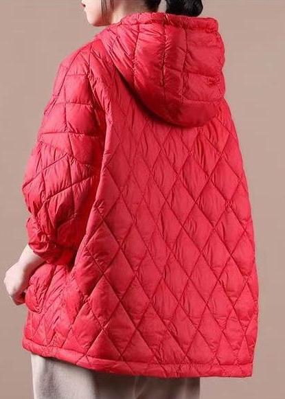 Plus Size Red Winter Puffer Jacket Hooded Down Coat