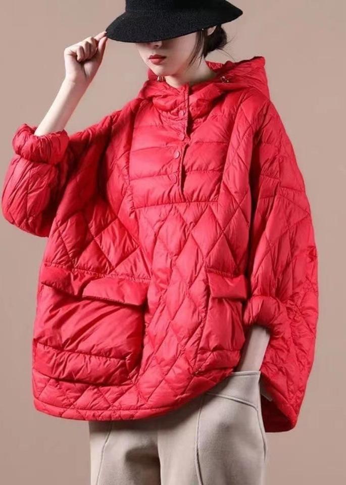 Plus Size Red Winter Puffer Jacket Hooded Down Coat