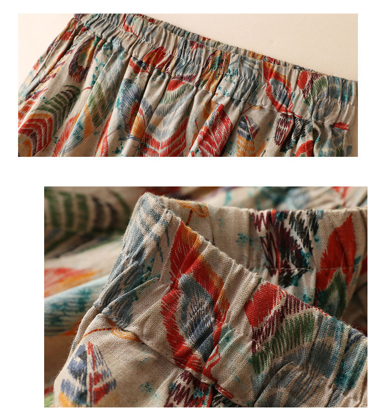 Women Linen Floral Printed Harem Pants