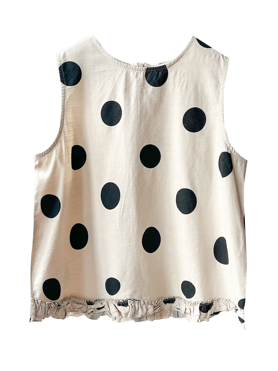 Polka Dot Lacework Hem Loose Cotton Vest