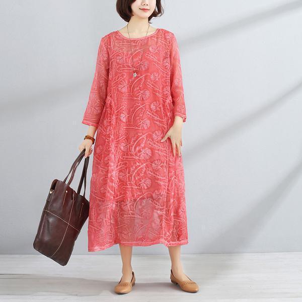 Spring Women Round Neck Three Quarter Sleeve Dress - Omychic