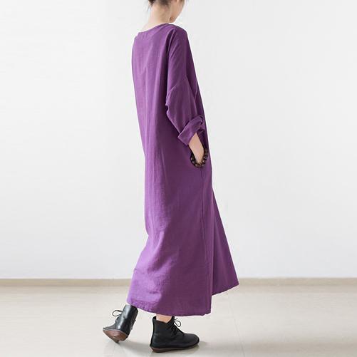 fall lavender long linen dresses plus size maxi dress gown caftans - Omychic