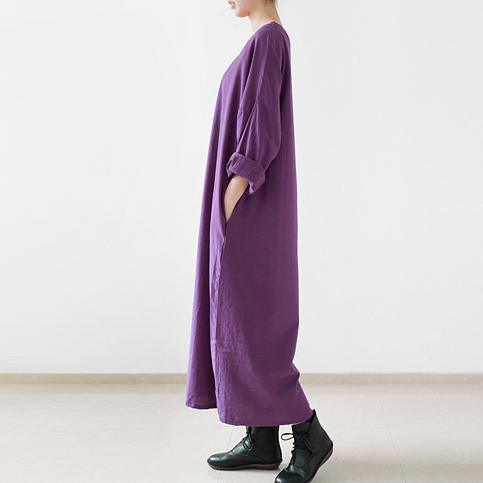 fall lavender long linen dresses plus size maxi dress gown caftans - Omychic