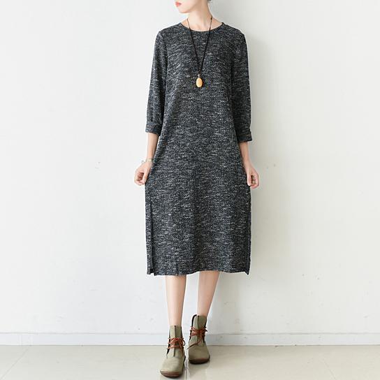 plus size split hem knit dresses caftans in gray - Omychic