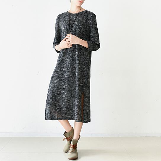 plus size split hem knit dresses caftans in gray - Omychic