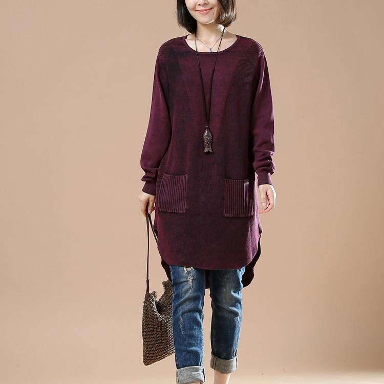 winter burgundy sweaters loose knitted top - Omychic
