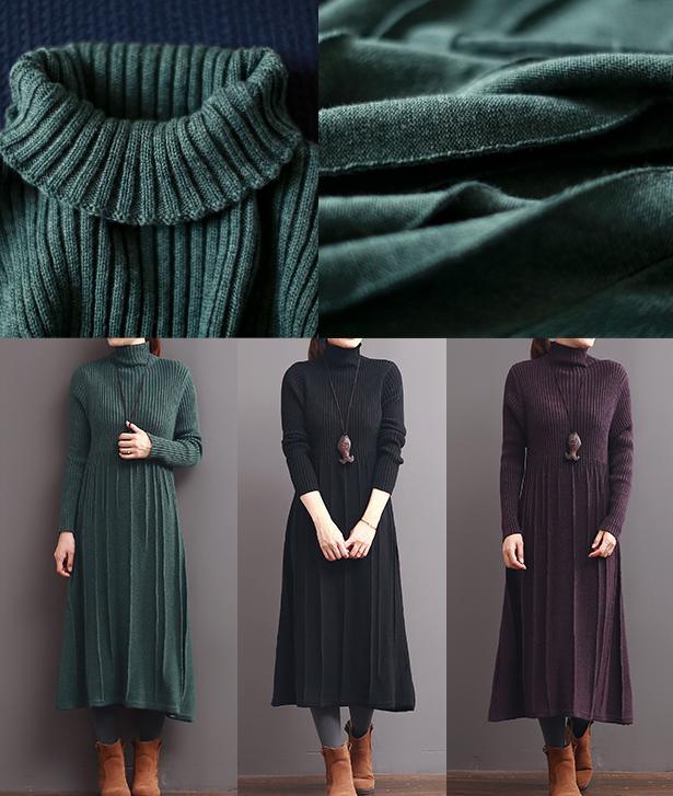 2017 spring green turtle neck knit dresses long tunic sweaters - Omychic