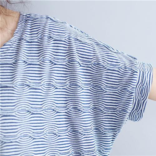 2018 blue cotton topscasual traveling blouseNew  o neck striped brief t shirt - Omychic
