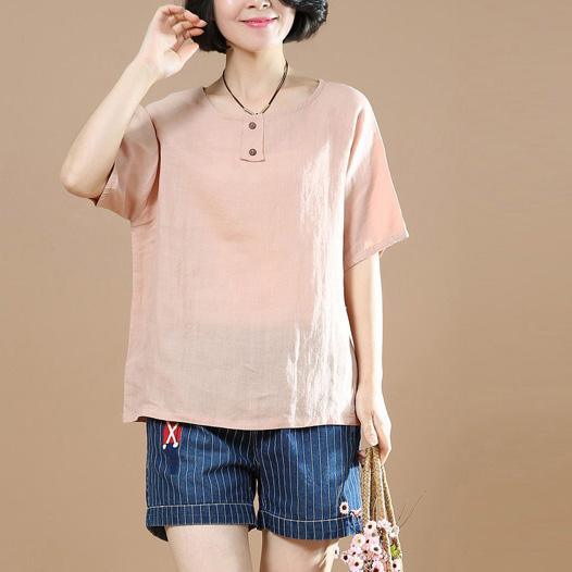 2018 brief fashion pink linen t shirt loose casual tops - Omychic