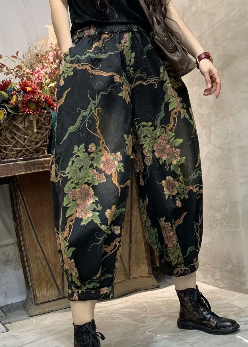 Spring New Print Elastic Waist Denim Lanterns Pants