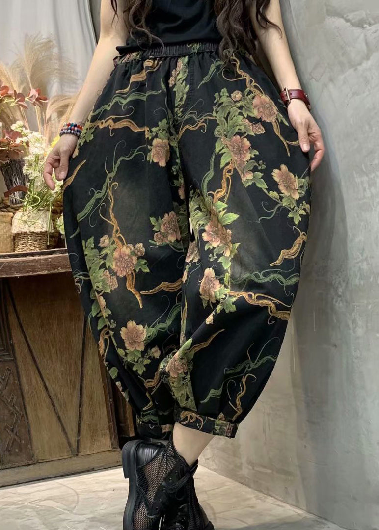 Spring New Print Elastic Waist Denim Lanterns Pants