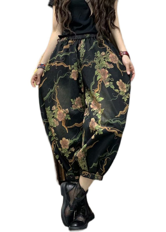 Spring New Print Elastic Waist Denim Lanterns Pants