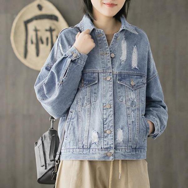 2020 New Autumn Clothes Turn-down Collar Single Breasted Loose Women Vintage Tops Coats - Omychic