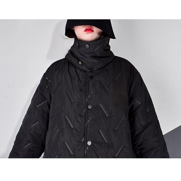 Single Breast Parkas Striped Plus Size Black  Full Sleeve Elegant Casual Style Minority Parkas - Omychic