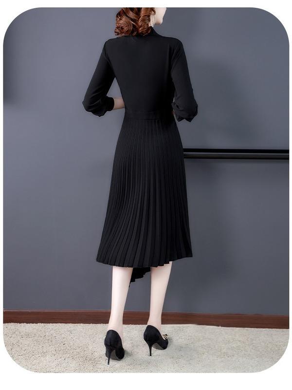 long sleeve plus size black for women casual loose spring autumn Wrap Pleated blazer dress - Omychic