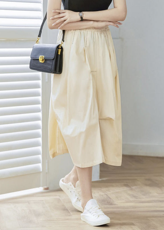 Apricot Asymmetrical Patchwork Cotton Skirt High Waist