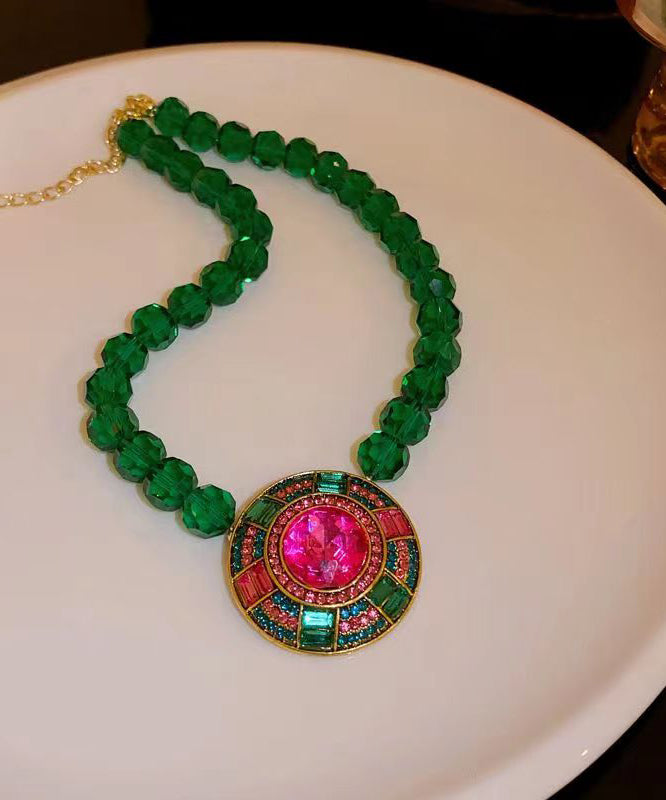 Art Green Alloy Zircon Crystal Emerald Pendant Necklace