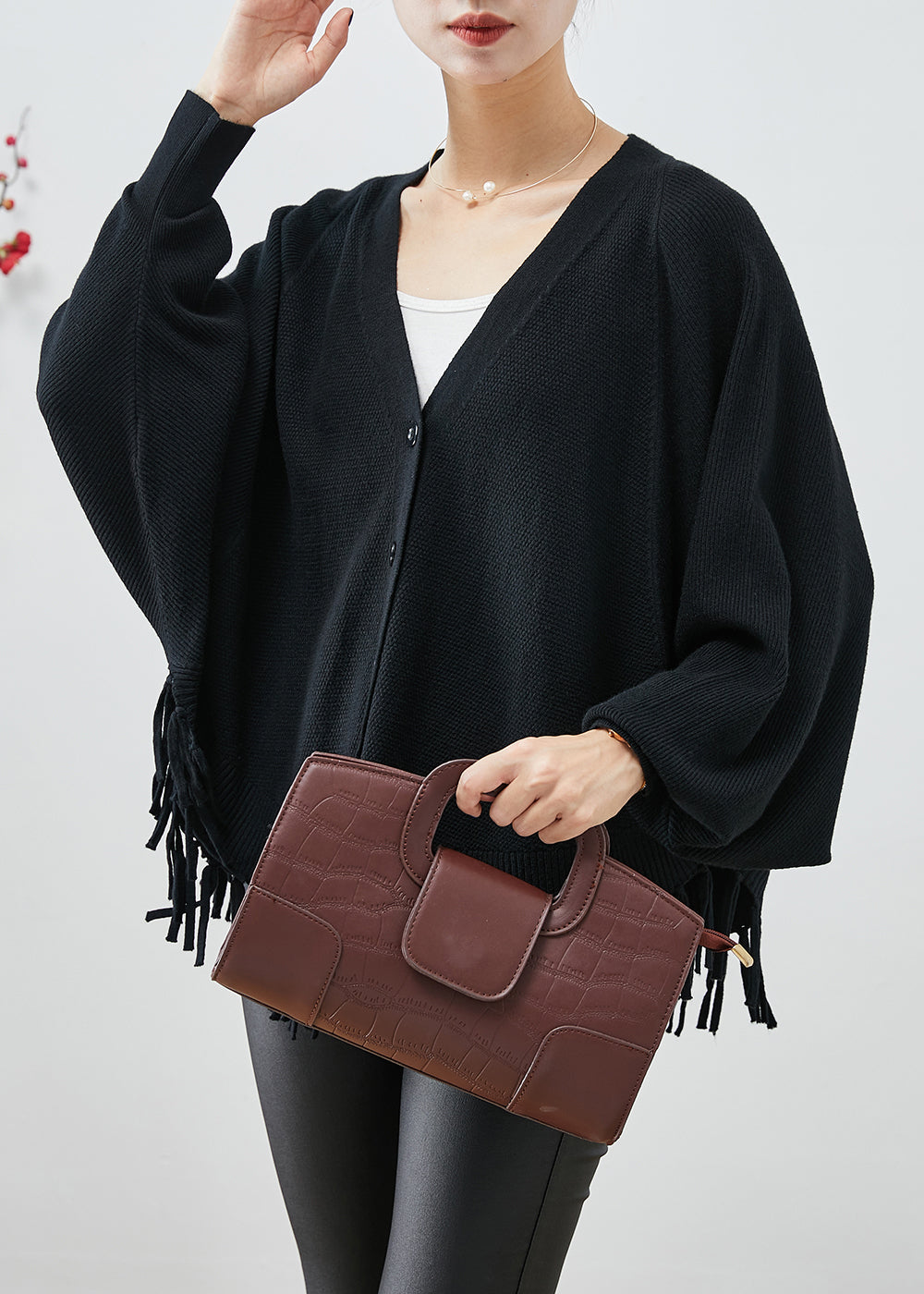 Beautiful Black Oversized Tasseled Knit Coats Fall