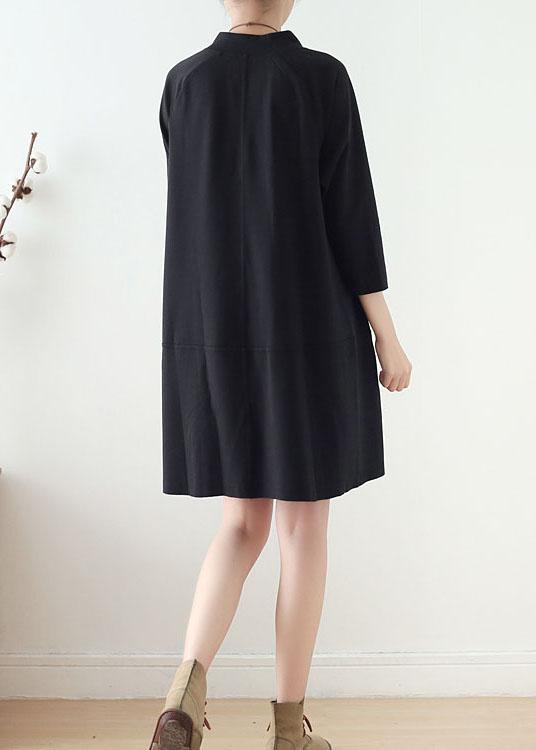 Beautiful Black zippered Cotton Long sleeve Pockets Fall Dress - Omychic