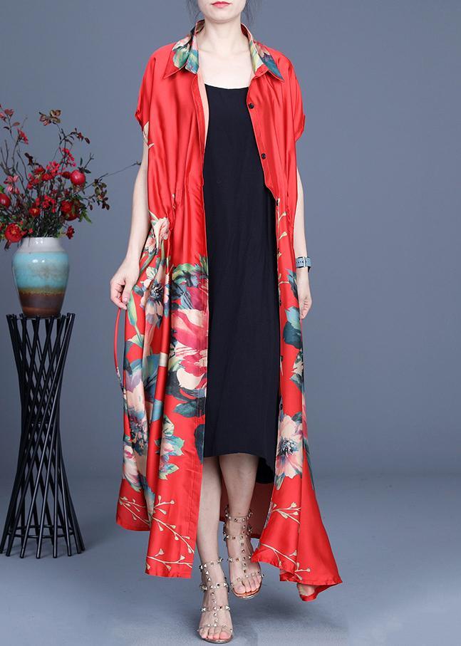 Beautiful Red Print Summer Cardigan Long - Omychic