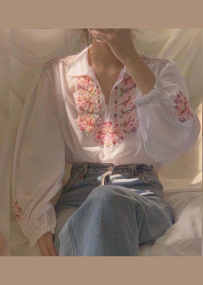 Beautiful White Embroideried Patchwork Chiffon Shirt Fall