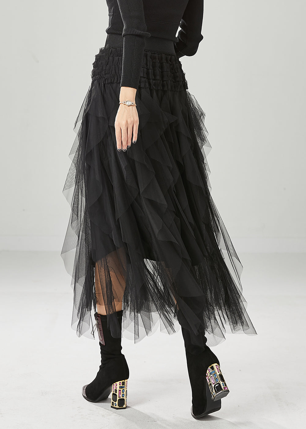 Black Slim Fit Tulle Holiday Skirts Summer