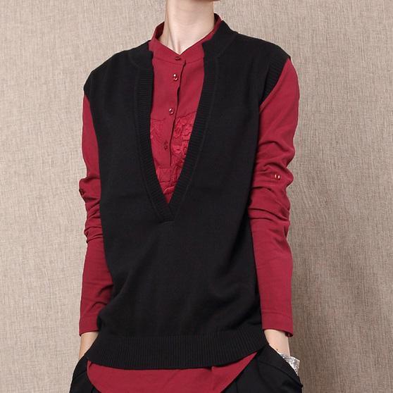 Black V-neck women sweater vest - Omychic