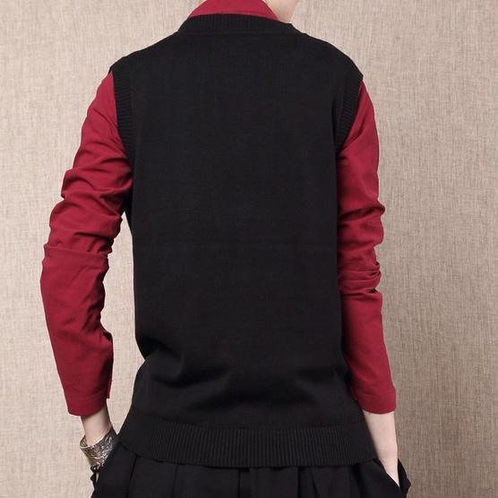 Black V-neck women sweater vest - Omychic