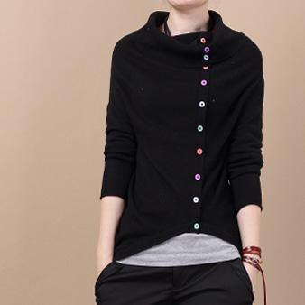 Black Woolen sweater shirt buttons - Omychic