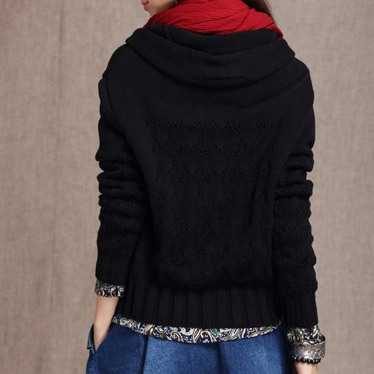 Black combed cotton sweater cardigan - Omychic