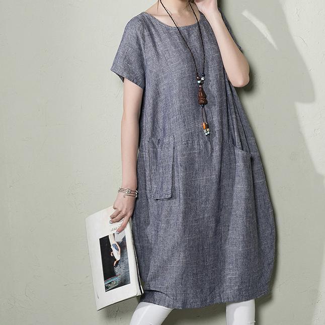 Blue Linen Shift Dress Summer Maxi Dresses Plus Size Linen Clothing ...