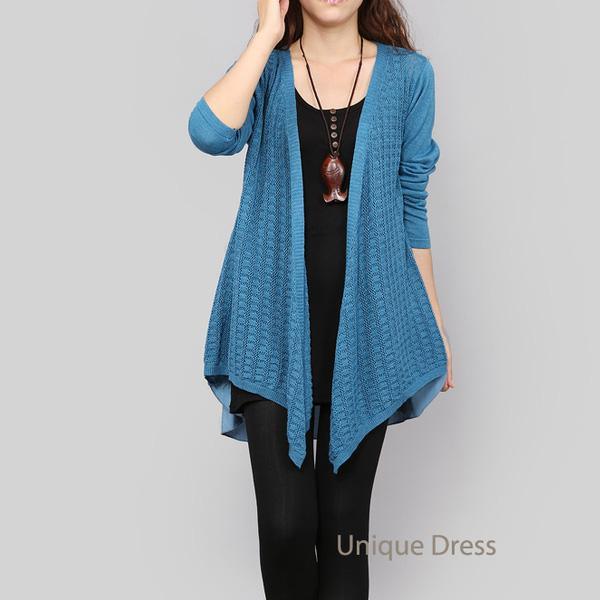 Blue women outwear knit sweater coat - Omychic