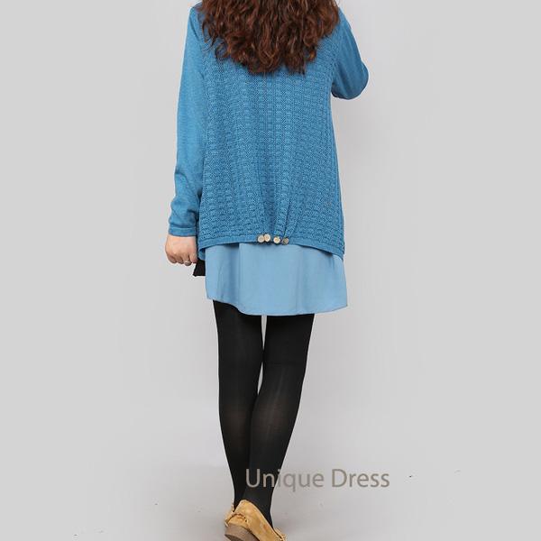 Blue women outwear knit sweater coat - Omychic