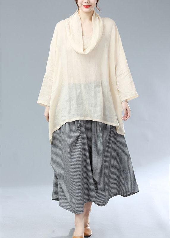 Bohemian Beige Turtle Neck Batwing Sleeve Fall Blouses - Omychic