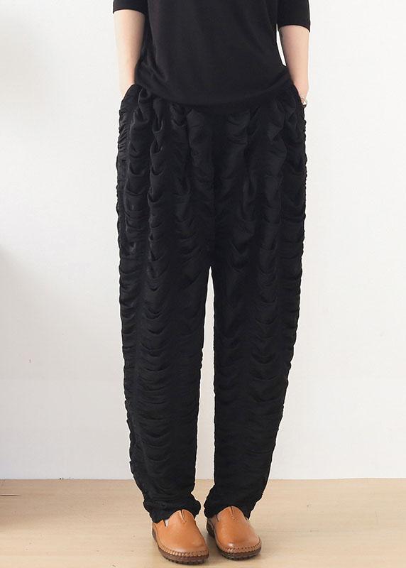 Bohemian Black Wrinkled Elastic Waist Fall Harem Pants - Omychic