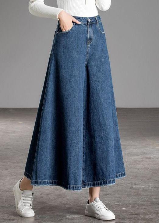 French Blue High Waist Patchwork Ruffles Denim Bell-bottom Trousers Su –  Omychic