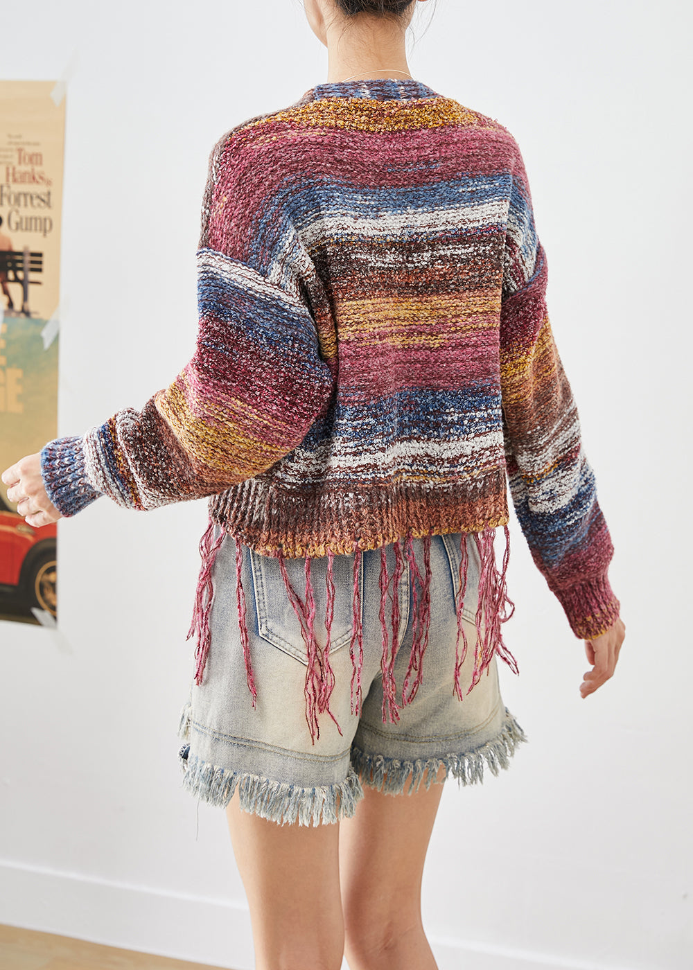 Bohemian Tasseled Tie Dye Knit Jacket Fall