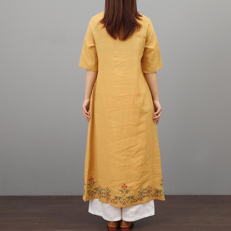 Bohemian embroidery linen dress Fashion Ideas yellow Dresses summer - Omychic