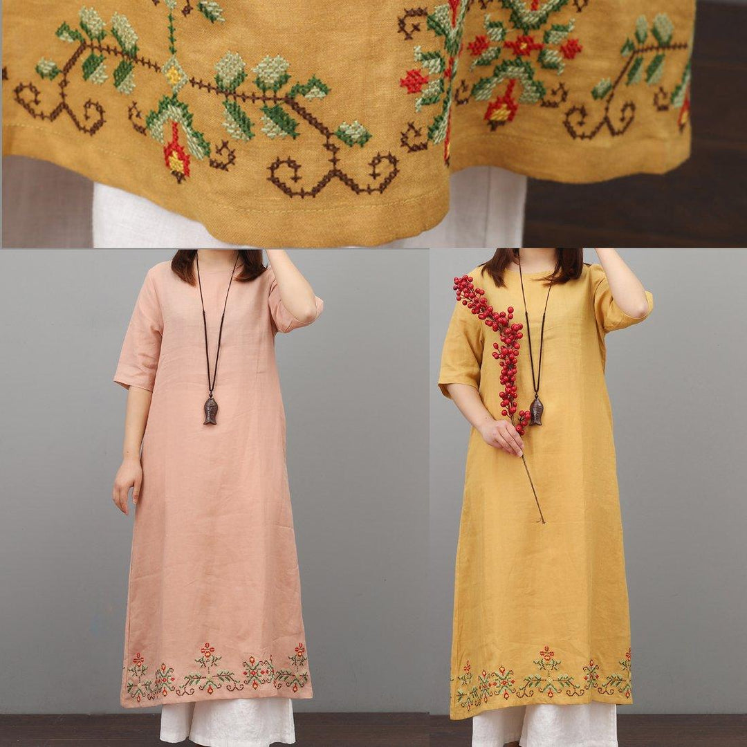 Bohemian embroidery linen dress Fashion Ideas yellow Dresses summer - Omychic