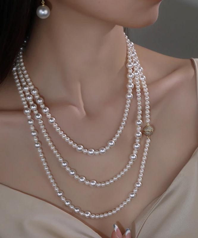 Boho White Multilayer Pearl Gratuated Bead Necklace