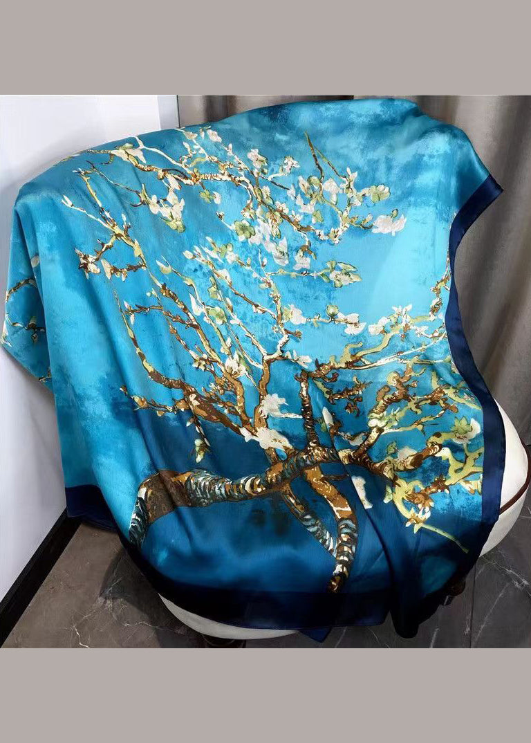 Boutique Elegant Blue Print Silk Shawl