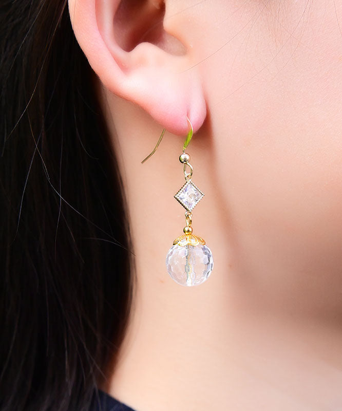 Brief White 14K Gold Crystal Drop Earrings