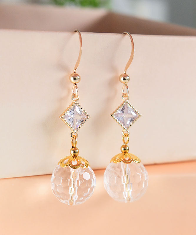 Brief White 14K Gold Crystal Drop Earrings