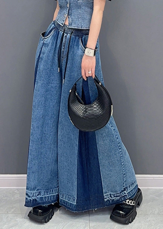 Casual elastic high waist denim wide leg clearance pants