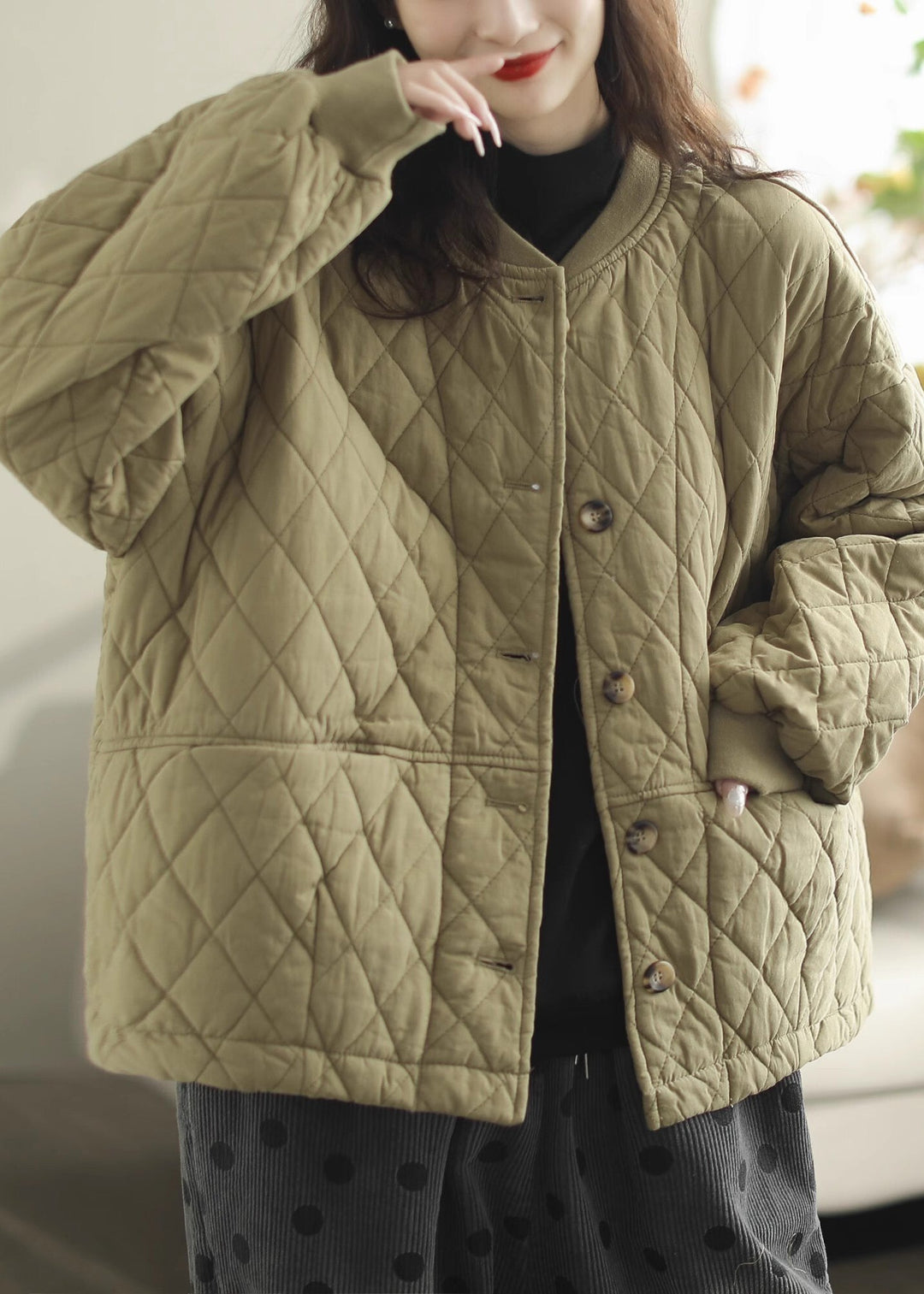 Casual Green Oversized Warm Fine Cotton Filled Coats Winter