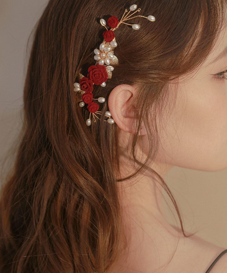 Casual Mulberry Alloy Pearl Rose Hairpin