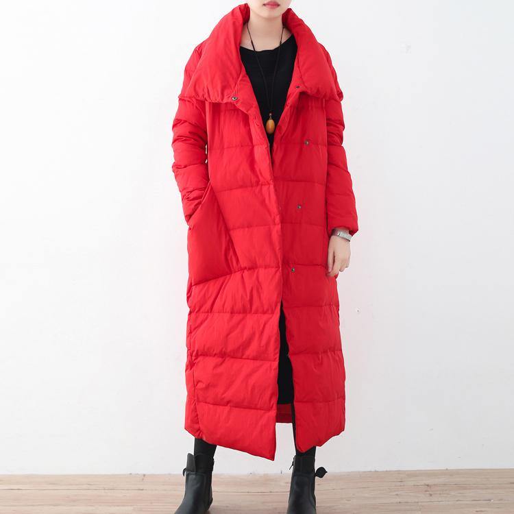 Casual red down overcoat plus size clothing large lapel down overcoat Fine big pockets cardigans - Omychic