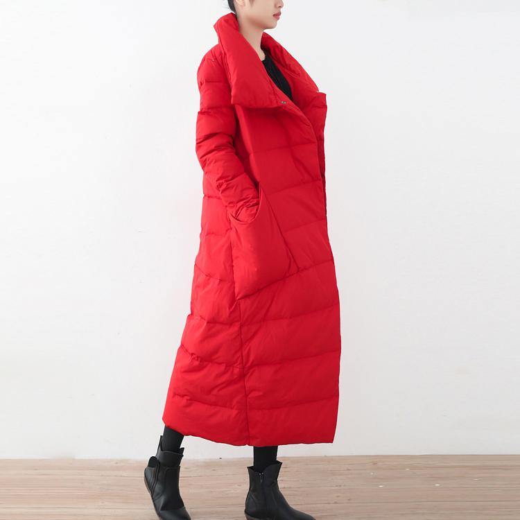 Casual red down overcoat plus size clothing large lapel down overcoat Fine big pockets cardigans - Omychic